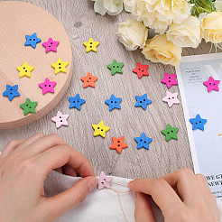 2 пакет 200 шт. окрашенных деревянных пуговиц BUTT-GF0003-74