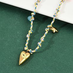 Кулон в форме сердца с желтым глазом из нержавеющей стали 304 NJEW-C093-03G