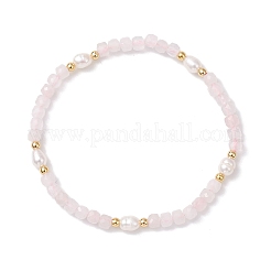 Браслеты из натуральных бусин розового кварца и культивированного пресноводного жемчуга для женщин BJEW-JB12734-01