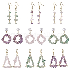 9 пара сережек 9 стилей из натуральных смешанных камней EJEW-JE06343