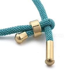 コットンコードブレスレット  真鍮のパーツと  ゴールドカラー  ダークターコイズ  8-1/2インチ（21.5cm）〜9インチ（23cm）&nbsp;BJEW-F360-B47