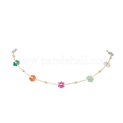 Ожерелья-цепочки с разноцветными цветочками из латуни и стекла для женщин NJEW-JN05454