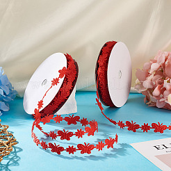 20 ヤード マランの花と蝶のポリエステル レース トリム  蝶のトリミング  レッド  13~15mm&nbsp;OCOR-TAC0016-18E