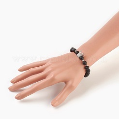 Bracelets extensibles en perles d'agate noire naturelle (teintes et chauffées)&nbsp;BJEW-JB03966-03