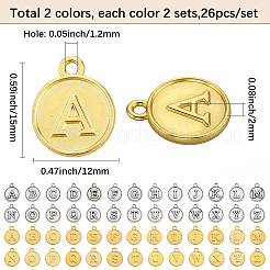 4 пакетик 2 цвета тибетский стиль цинковый сплав 26 буквы плоские круглые подвески&nbsp;FIND-SC0017-56