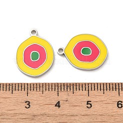 304ステンレスペンダント  エナメル  フラットラウンドのチャーム  ステンレス鋼色  きいろ  17x13x1.4mm  穴：1.4mm&nbsp;STAS-L025-008P-02