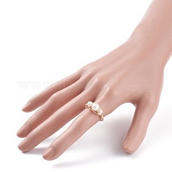 Anelli di perline intrecciati con perle d'acqua dolce naturali avvolte in filo di rame per le donne&nbsp;RJEW-JR00434