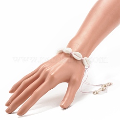 Bracciale con perline intrecciate in conchiglia acrilica con stelle marine turchesi sintetiche (tinte).&nbsp;BJEW-JB08058-02