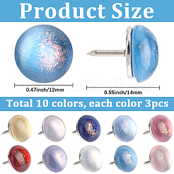 鉄製画鋲 30色 10個  半円  樹脂と金箔入り  ミックスカラー  14mm  3個/カラー&nbsp;AJEW-BM0001-02