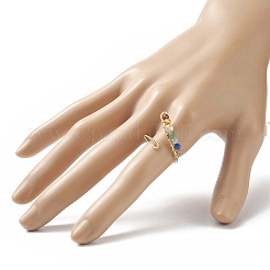 Плетеное кольцо-манжета с чакрой из бисера из натуральных смешанных драгоценных камней RJEW-JR00548