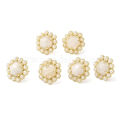 Серьги-гвоздики из натурального лунного камня с ионным покрытием (IP) и пластиковыми бусинами в форме жемчуга EJEW-E287-01G-02