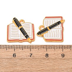 卒業シーズン向け合金ペンダント  エナメル  ペンチャーム付きの本  ゴールドカラー  18x18x1.5mm  穴：1.8mm&nbsp;AL-B001-01G-A