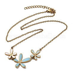 Женское ожерелье с тремя цветами из нержавеющей стали 304 с небесно-голубой эмалью и хрустальными стразами&nbsp;LS-NJEW-G181-01G