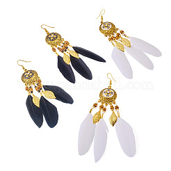 2 par de pendientes de araña de plumas de 2 colores&nbsp;EJEW-TA0001-81A