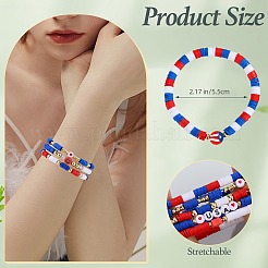 10 bracelet extensible fait main en perles d'argile polymère sur le thème de la fête de l'indépendance&nbsp;BJEW-SW01605