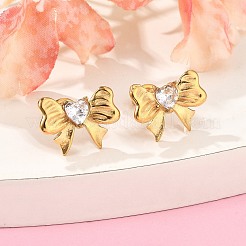 Boucles d'oreilles à tige en acier inoxydable 304 micro pavé de zircones cubiques transparentes&nbsp;EJEW-I318-01G-01