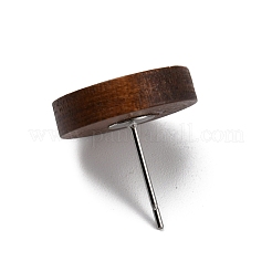 ステンレススチール製ピン付き木製スタッドピアスパーツ  フラットラウンド  ココナッツブラウン  15x4mm  ピン：0.8mm&nbsp;WOOD-TAC0020-02