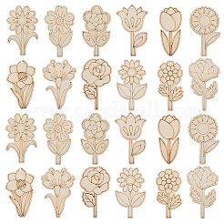 1 Set unfertige Holzanhänger mit Blumenmotiv für Malkunst&nbsp;HJEW-SC0002-71