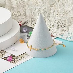 クロスリンクブレスレット  女の子の女性のための天然アマゾナイトビーズブレスレット  ゴールドカラー  7-1/4インチ（18.5cm）&nbsp;BJEW-JB06865-03