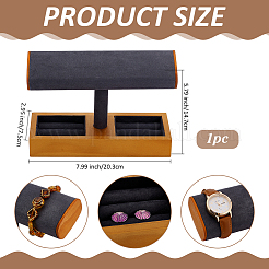 Présentoir à montres en bois en forme de T avec présentoirs en velours et plateaux rectangulaires pour bagues&nbsp;ODIS-PH0009-16A