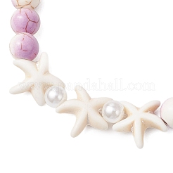 Браслеты из синтетических бирюзовых бусин с эффектом запекания в виде морской звезды для женщин BJEW-JB11767