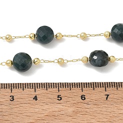 Collane a catena con perline piatte rotonde sfaccettate in agata muschiata naturale e perline in ottone opaco&nbsp;GG-CBA37F5-01G-03