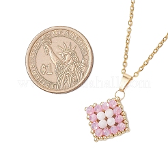 Подвеска в виде ромба из натурального радужного лунного камня и стеклянных бусин ручной работы из нержавеющей стали 304 NJEW-MZ00124-01