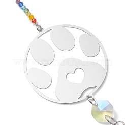 Подвесной ловец солнца из нержавеющей стали 201 в форме отпечатка лапы и радужного хрустального стекла.&nbsp;HJEW-JM04679