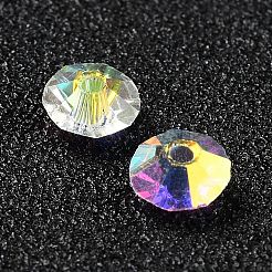 K9ガラス  模造オーストリアクリスタルビーズ  多面カット  フラットラウンド  クリアAB  5x3mm  穴：1mm&nbsp;X-GLAA-F113-01