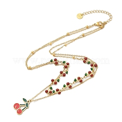 Двухслойные ожерелья из нержавеющей стали 304 с подвеской в виде вишни красного цвета NJEW-M091-03G