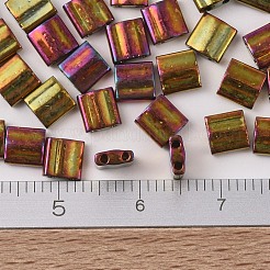 MIYUKIティラビーズ  日本製シードビーズ  2穴  （TL462)メタリックゴールドアイリス  5x5x1.9mm  穴：0.8mm  約1180個/100g&nbsp;SEED-J020-TL0462