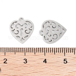 変色しない316ステンレススチールチャーム  ハートチャーム  レーザー切断  ステンレス鋼色  14.5x12.5x1mm  穴：1.5mm&nbsp;STAS-C096-12D-P