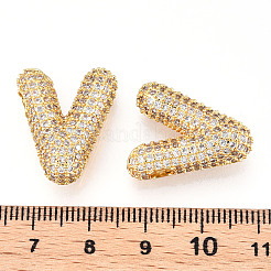 真鍮製マイクロパヴェキュービックジルコニアペンダント  アルファベット  V字  17x22x8.5mm  穴：4~4.5x2.5~2.8mm&nbsp;KK-N254-06G-V