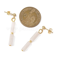 Прямоугольные серьги-гвоздики из натурального белого нефрита из латуни&nbsp;EJEW-JE06768