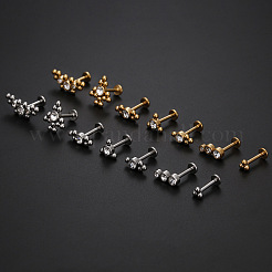 Лабреты из нержавеющей стали с микропаве из прозрачного кубического циркония без резьбы WG26305-04