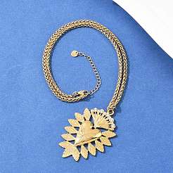 Ожерелье из нержавеющей стали 304 с подвеской в форме сердца и кристаллами горного хрусталя в виде пшеницы&nbsp;NJEW-P344-01G