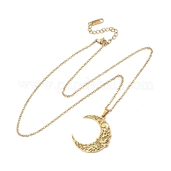 Colliers à pendentif lune et fleur creuse en acier inoxydable 304&nbsp;NJEW-K308-01A-G