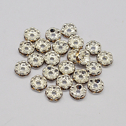 Rondelle laiton vague strass séparateurs perles, couleur argentée, lt.col.topaz, 5x2mm, Trou: 1mm