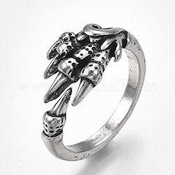 Alloy Cuff Finger Rings, Wide Band Rings, Claw, Antique Silver, US Size 8 1/2(18.5mm)