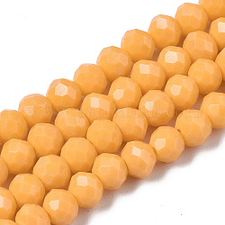 Chapelets de perles en verre opaque de couleur unie, facette, rondelle, verge d'or, 4x3mm, Trou: 0.4mm, Environ 123~127 pcs/chapelet, 17~17.5 pouce (43~44 cm)
