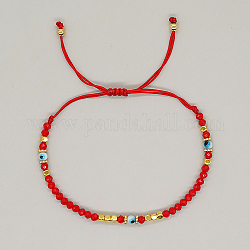 Braccialetti di perline intrecciate a lume regolabili con malocchio, rosso, 11 pollice (28 cm)