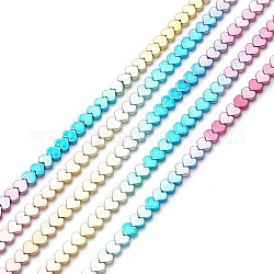 Brins de perles d'hématite synthétiques non magnétiques électrolytiques de couleur arc-en-ciel, cœur, multi-couleur plaquée, 6x6x3.5mm, Trou: 0.8mm, Environ 84 pcs/chapelet, 15.55~15.94 pouce (39.5~40.5 cm)