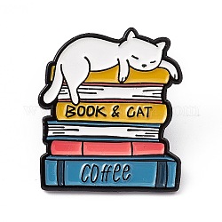 Книга и кошка кофейная эмалированная булавка, брошь из черного сплава для электрофореза для человека-кошки, шаблон книги, 31x27x2 мм, штифты : 1.3 мм