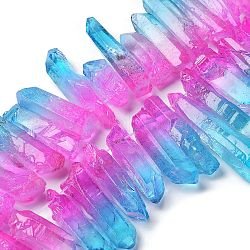 Природных кристаллов кварца бисер нитей, остроконечные подвески, граненые, колонка, окрашенные, два тона, голубой, 15~40x5~13x4.5~12 мм, отверстие : 1 мм