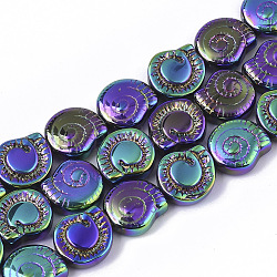 Abalorios de vidrio electroplate hebras, forma de concha espiral, púrpura, 12x11.5x4.5mm, agujero: 1 mm, aproximamente 50~51 pcs / cadena, 24.41 pulgada (62 cm)