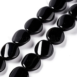 Chapelets de perles en pierre noire naturelle, torsion plat rond, 16x6~7mm, Trou: 1mm, Environ 25 pcs/chapelet, 15.75'' (40 cm)