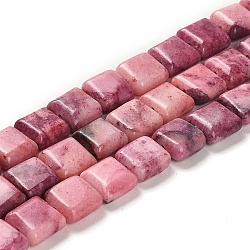 Hebras de perlas de dolomita natural, teñido, sqaure, rosa, 10x10x4.5mm, agujero: 1.4 mm, aproximamente 40 pcs / cadena, 15.55 pulgada (39.5 cm)