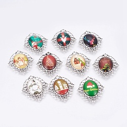 DIY Pendants Making, with Christmas Theme Glass Oval Flatback Cabochons and Tibetan Style Alloy Pendant Cabochon Settings, Oval, Antique Silver, Setting: 41x35x2mm, Hole: 2x3mm, Cabochon: 25x18x6mm, 2pcs/set