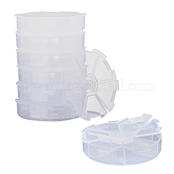 Contenedores de abalorios de plástico, tapa abatible de almacenamiento de cuentas, 6 compartimentos, plano y redondo, blanco, 8x1.8 cm