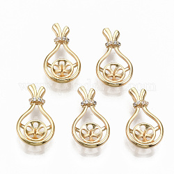 Brass Micro Pave Cubic Zirconia Peg Bails Pendants, for Half Drilled Bead, Nickel Free, Teardrop, Real 18K Gold Plated, Clear, 17.5x10x4mm, Hole: 1.5mm
